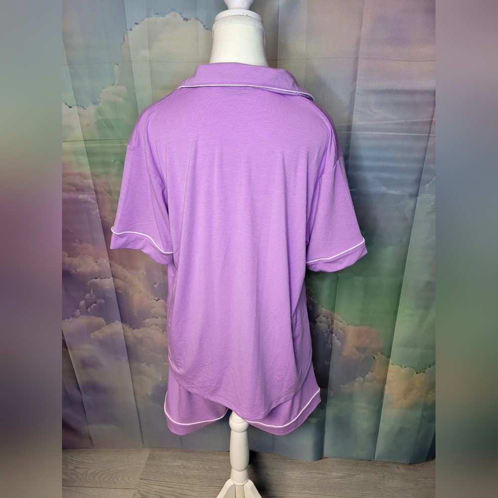 Zenana Outfitters Lavender V Neck Button Down Relaxed Pajama Set Boutique - Picture 5 of 7